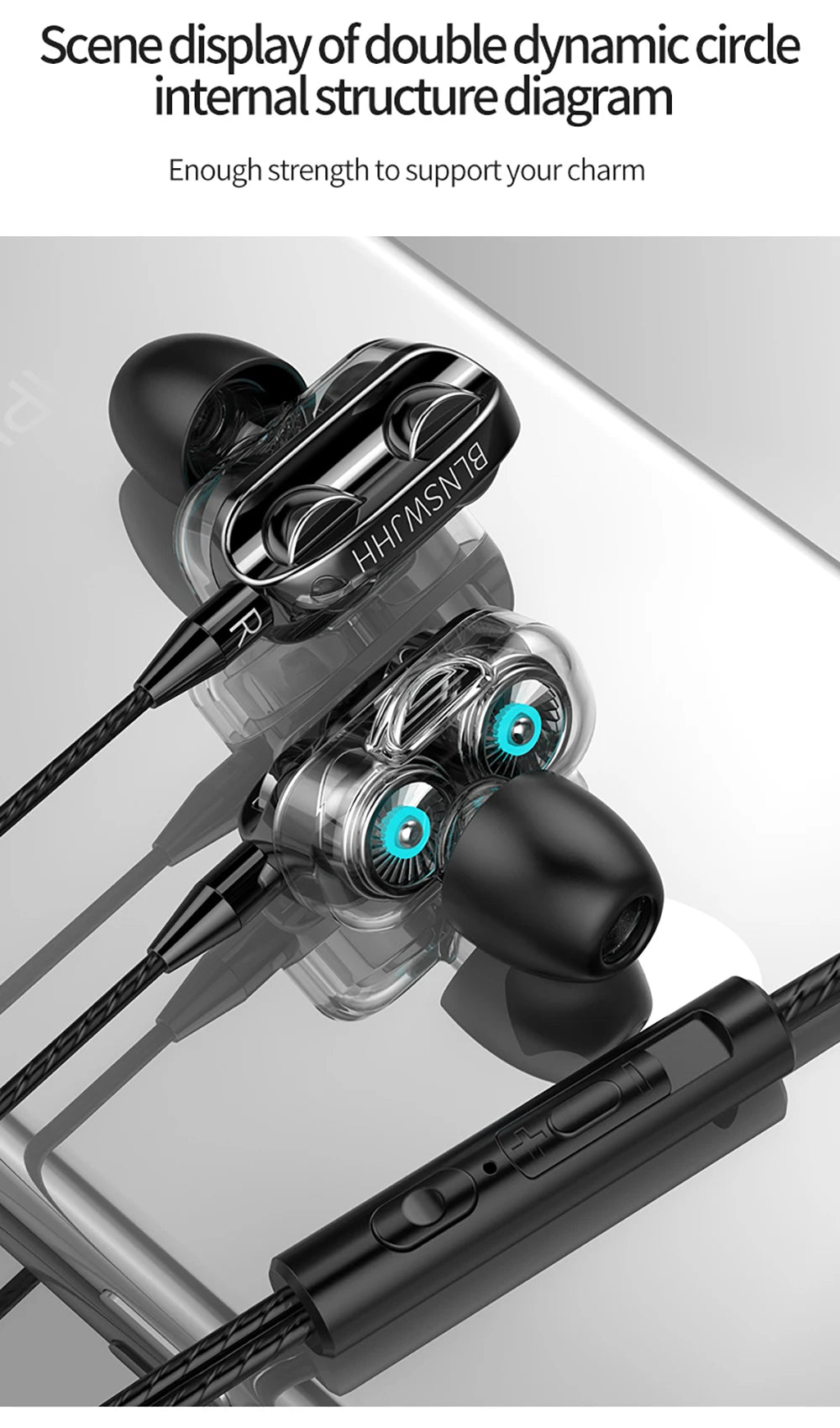 3.5mm Wired Headphones Noise Canceling In-Ear Sports Earphone Dual Driver Bass Stereo Gaming Headset HiFi Music Earbuds With Mic