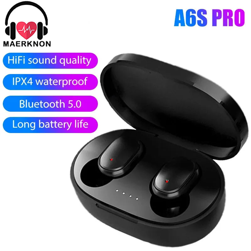 TWS A6S Headset Wireless Earphones Bluetooth Headphones Sport Stereo Bluetooth Earbuds for iPhone 15 Huawei Xiaomi Redmi Phones