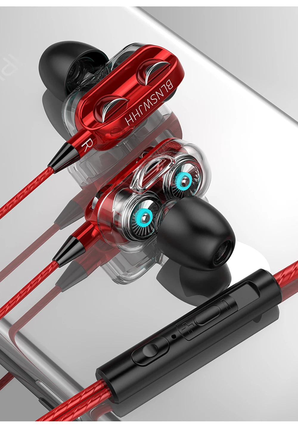 3.5mm Wired Headphones Noise Canceling In-Ear Sports Earphone Dual Driver Bass Stereo Gaming Headset HiFi Music Earbuds With Mic