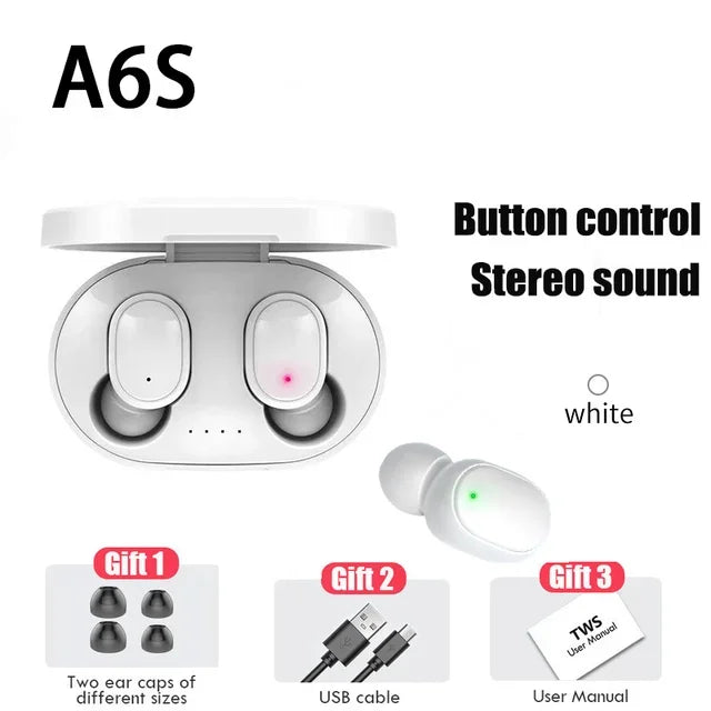 TWS A6S Headset Wireless Earphones Bluetooth Headphones Sport Stereo Bluetooth Earbuds for iPhone 15 Huawei Xiaomi Redmi Phones