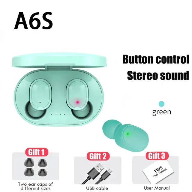 TWS A6S Headset Wireless Earphones Bluetooth Headphones Sport Stereo Bluetooth Earbuds for iPhone 15 Huawei Xiaomi Redmi Phones
