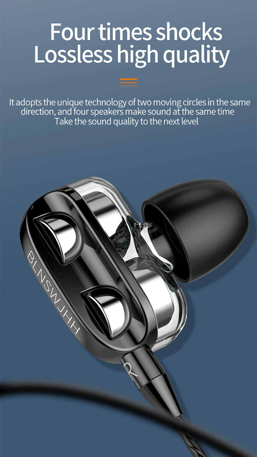 3.5mm Wired Headphones Noise Canceling In-Ear Sports Earphone Dual Driver Bass Stereo Gaming Headset HiFi Music Earbuds With Mic