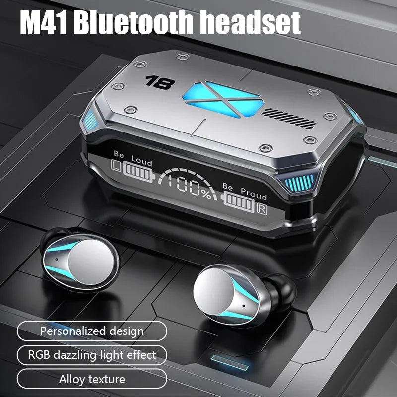 M41 Bluetooth Earphone Wireless Headphone Smart Touch Digital Display Stereo Earbuds With Colour Light Magnetic Suction Headset