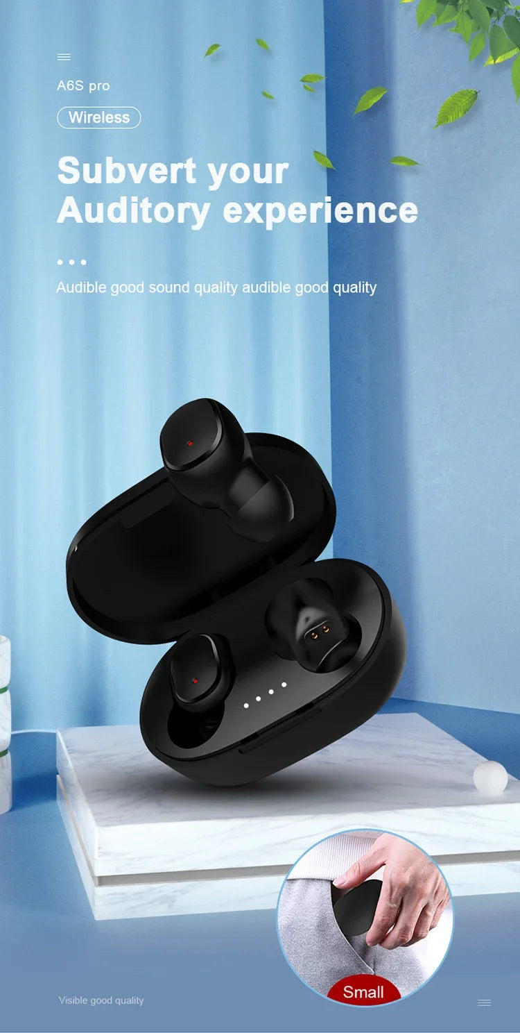 TWS A6S Headset Wireless Earphones Bluetooth Headphones Sport Stereo Bluetooth Earbuds for iPhone 15 Huawei Xiaomi Redmi Phones