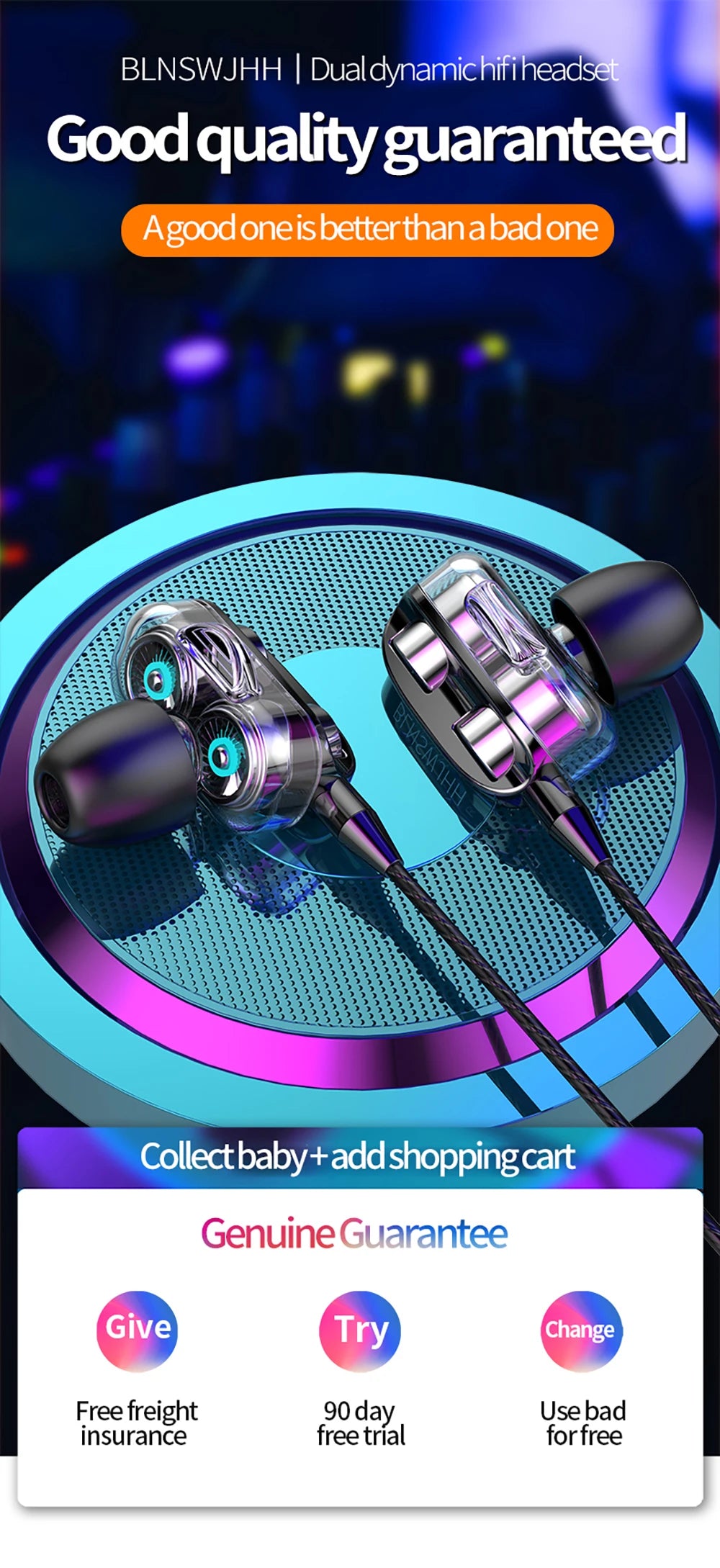 3.5mm Wired Headphones Noise Canceling In-Ear Sports Earphone Dual Driver Bass Stereo Gaming Headset HiFi Music Earbuds With Mic