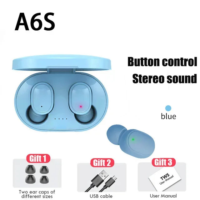 TWS A6S Headset Wireless Earphones Bluetooth Headphones Sport Stereo Bluetooth Earbuds for iPhone 15 Huawei Xiaomi Redmi Phones